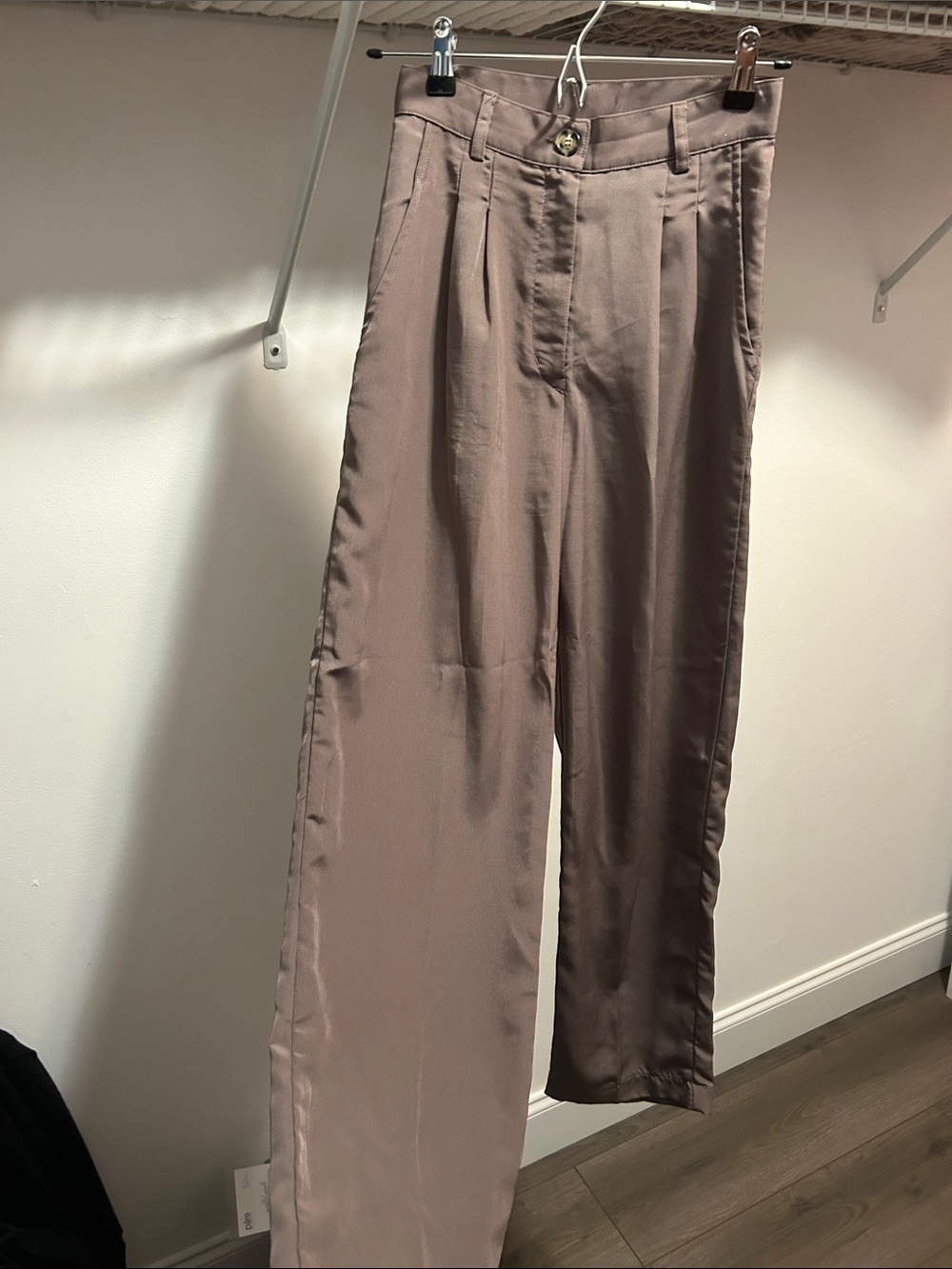 Los Angeles Apparel Wide-Leg High-Rise Trousers in Taupe